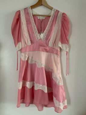 LoveShackFancy Karlina Dress Pastel Pink Colorblock